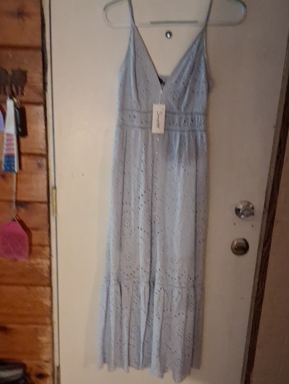 Simple Light Blue Eyelet Maxi Dress with Spaghetti Straps